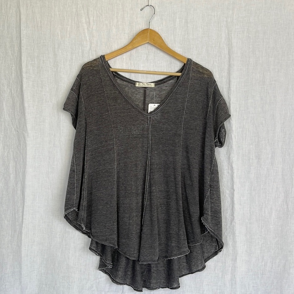 NWT Free People Gray V-Neck Women Top - Picture 2 of 11